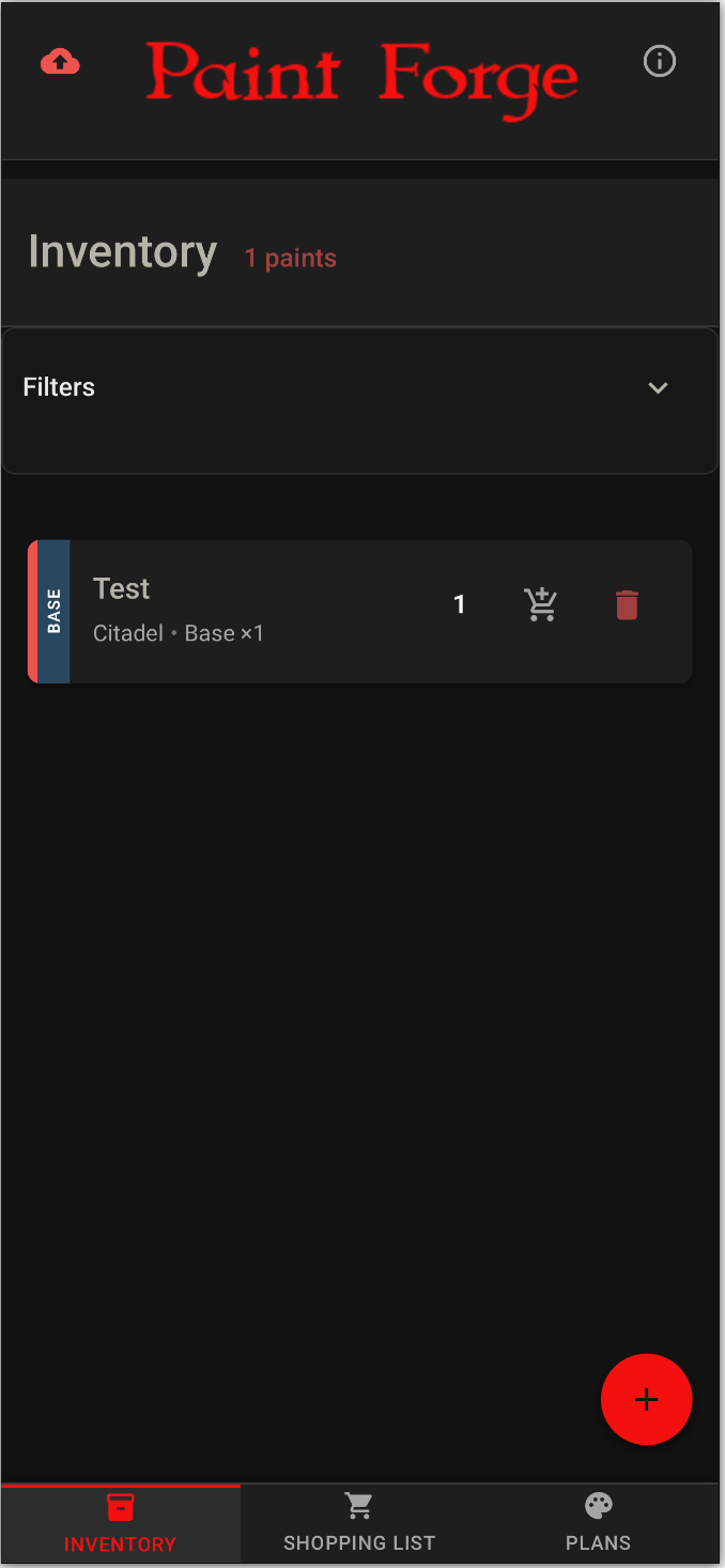 Inventory Screen — One Row