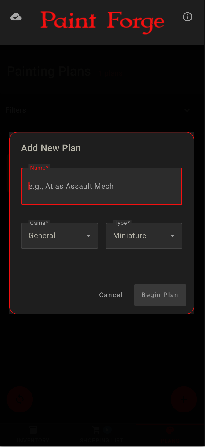 Add New Plan Screen